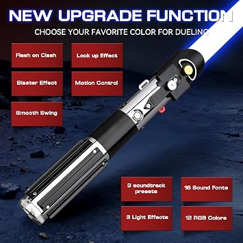 Lightsaber Dueling Light Saber for Adults Metal Hilt with 12 RGB Colors 16 Sound Fonts Smooth Swing Motion Control Rechargeable Force FX Light Sabers Party Cosplay Props