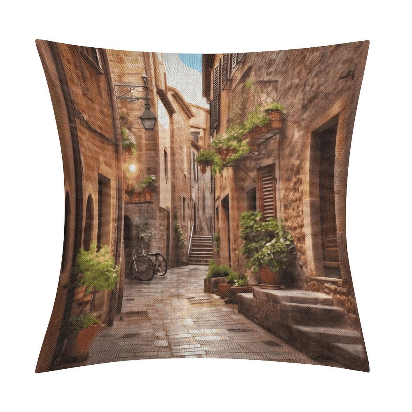 Fodpand Style Italian Street Pillow Covers 18X18 Inch, Pillow Cases Boho Farmhouse, Throw Pillow Covers For Couch Sofa Bed Spring Home Decor