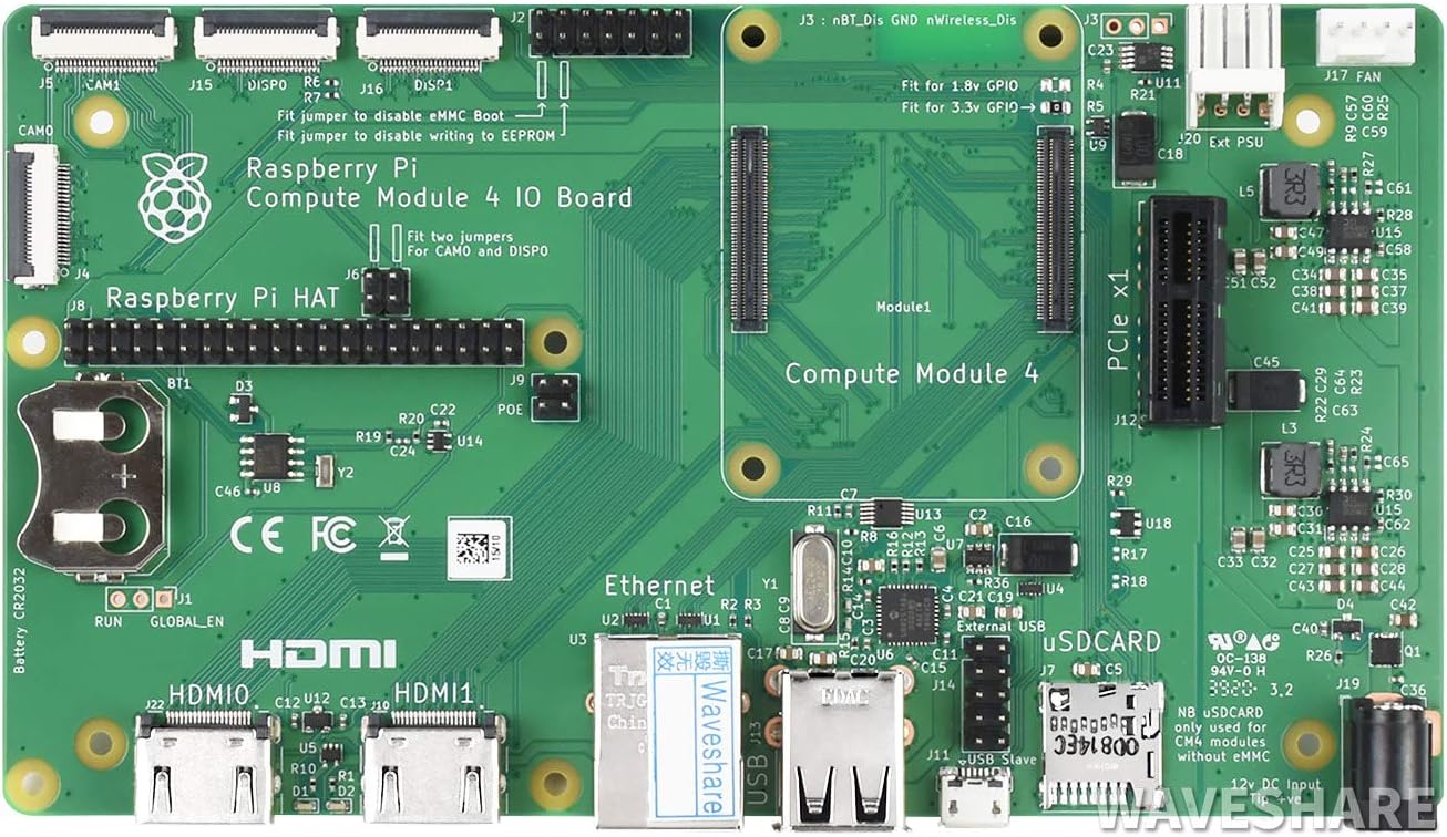 waveshare Original Raspberry Pi Compute Module 4 IO Board for All Variants of Compute Module 4,with Real-Time Clock Dual MIPI DSI/CSI Interfaces,USB Connectors