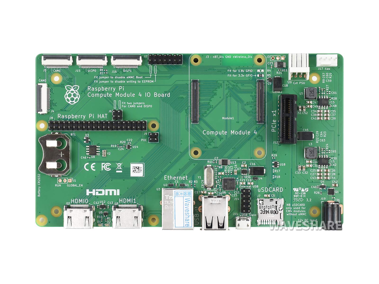 waveshare Original Raspberry Pi Compute Module 4 IO Board for All Variants of Compute Module 4,with Real-Time Clock Dual MIPI DSI/CSI Interfaces,USB Connectors