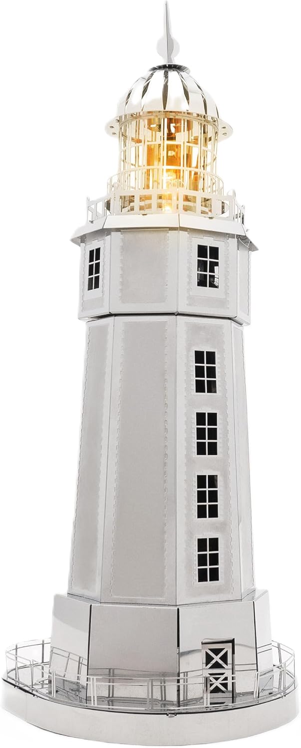 METAL-TIME 3D Architecture Metal Model Electrical Lighthouse DIY Construction Kit | Lighted Kit Assembly & Disassembly | Stainless Steel Improve Thinking 3D Puzzles Sailors Companion