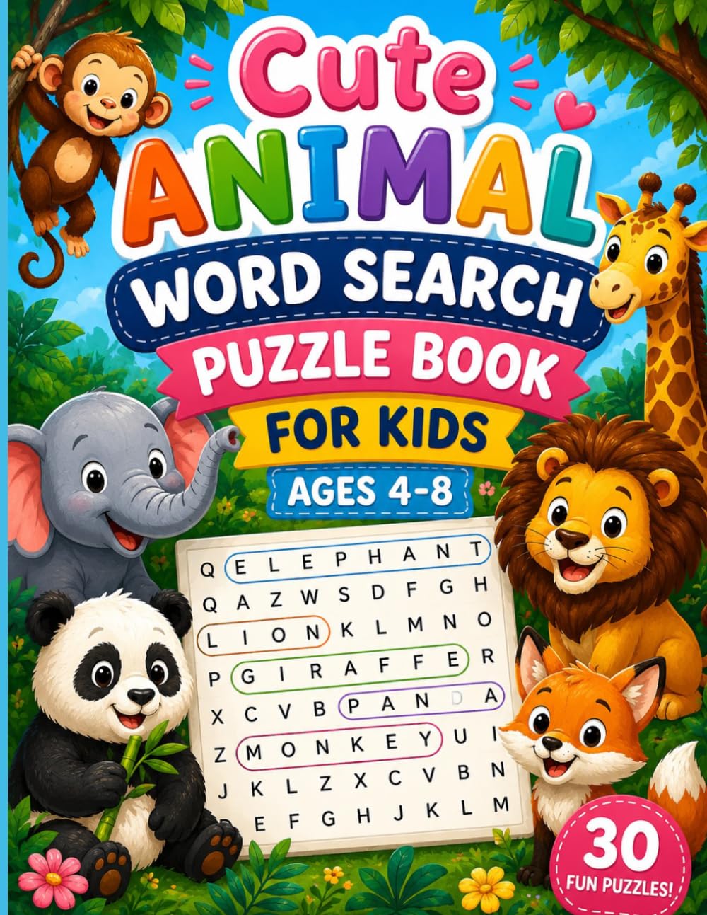 Cute Animal Word Search for Kids Ages 4-8: Fun and Educational Animal Puzzles for Young Learners, Preschoolers, and Early Readers