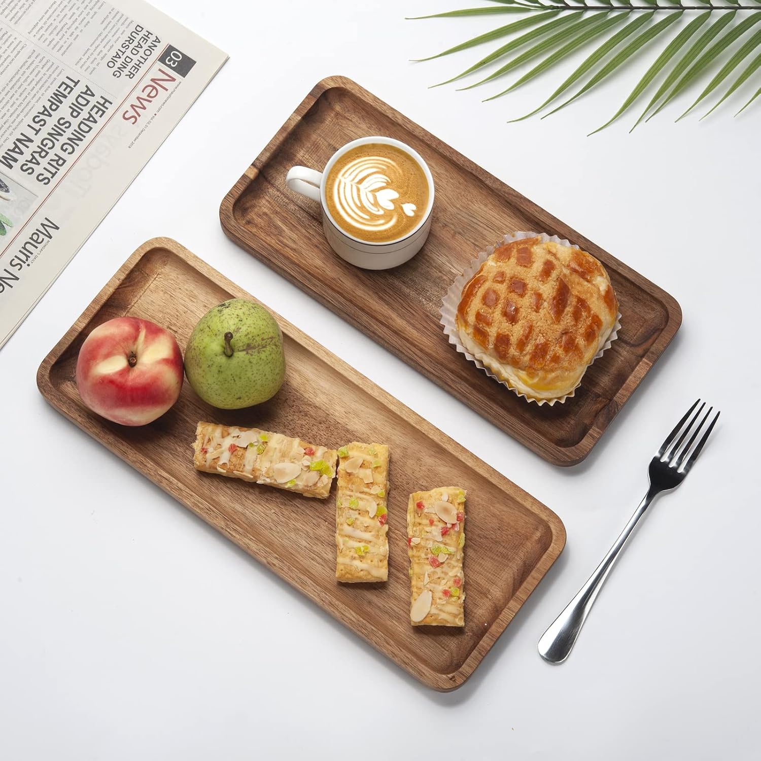 Bathroom Vanity Tray, Acacia Wood Counter Tray, Toilet Tank Tray, Appetizer Charcuterie Snack Serving Board, 11.8 x 5.5 x 0.8 inch - Image 6