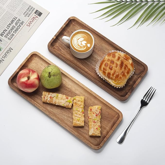 Bandeja de Baño de Madera de Acacia, Organizador para Vanitorio, 13.8 x 5.5 x 0.8 pulgadas miniatura 5