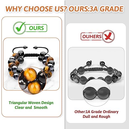 Miniatura 4 de MIDON Tiger Eye Bracelet, Triple Protection Bracelet for Men Women, Handmade Tiger Eye Beads Hematite and Black Obsidian Natural Stone Healing