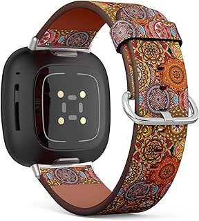 CJBROES Replacement Leather Watch Band, Compatible with Fitbit Versa 3 and Fitbit Sense of Wristband Bracelet Accessory - Patchwork Vintage