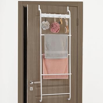 Over The Door Towel Rack 5 Tier Over The Door Towel Bar for Bathroom Towel Holder Over Door Hanger with Hooks Large Metal Towel Blanket for Bedroom Dorm Door White