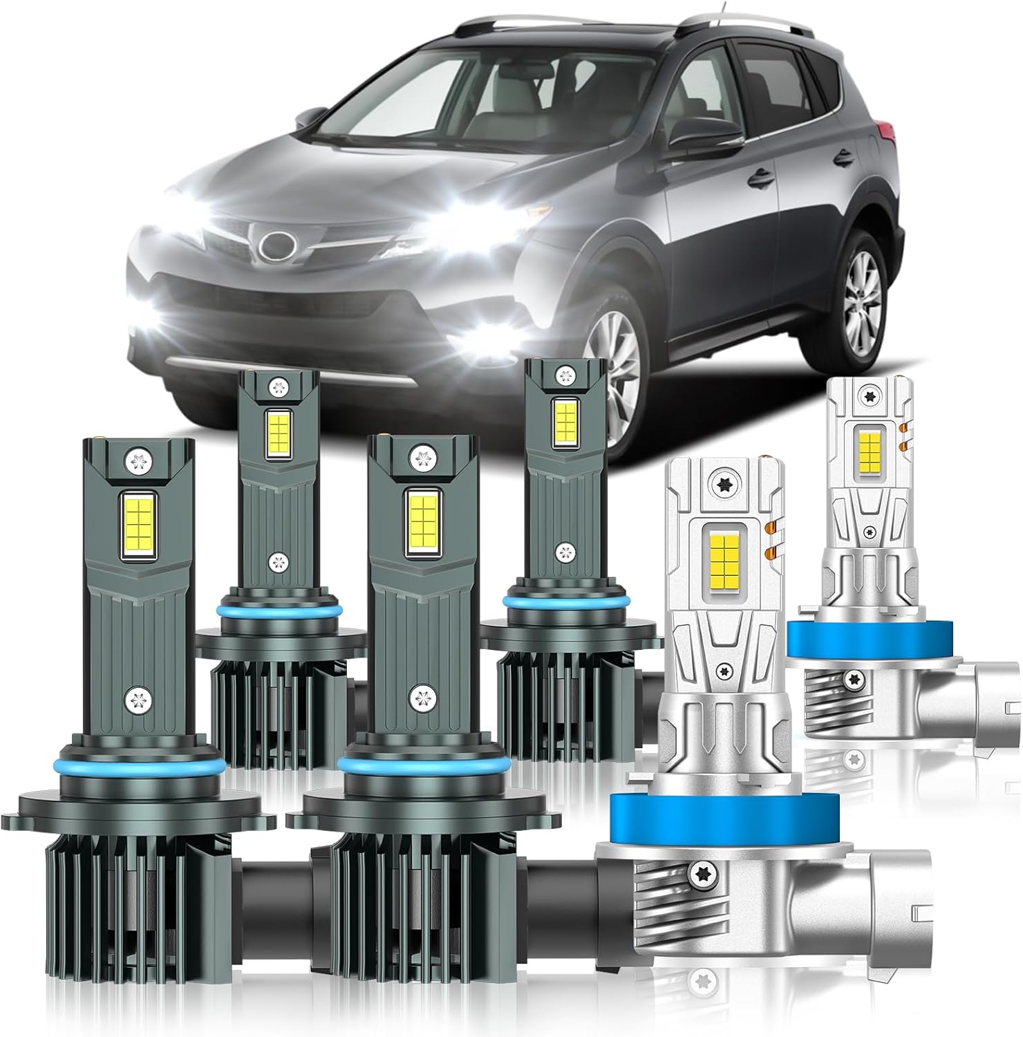 Compatible with Toyota RAV4 2013-2015 Fog Bulbs, High&Low Beam Fog Light Bulbs Combo, 800% Super Bright 6000K Cool White, Plug and Play, Pack of 6