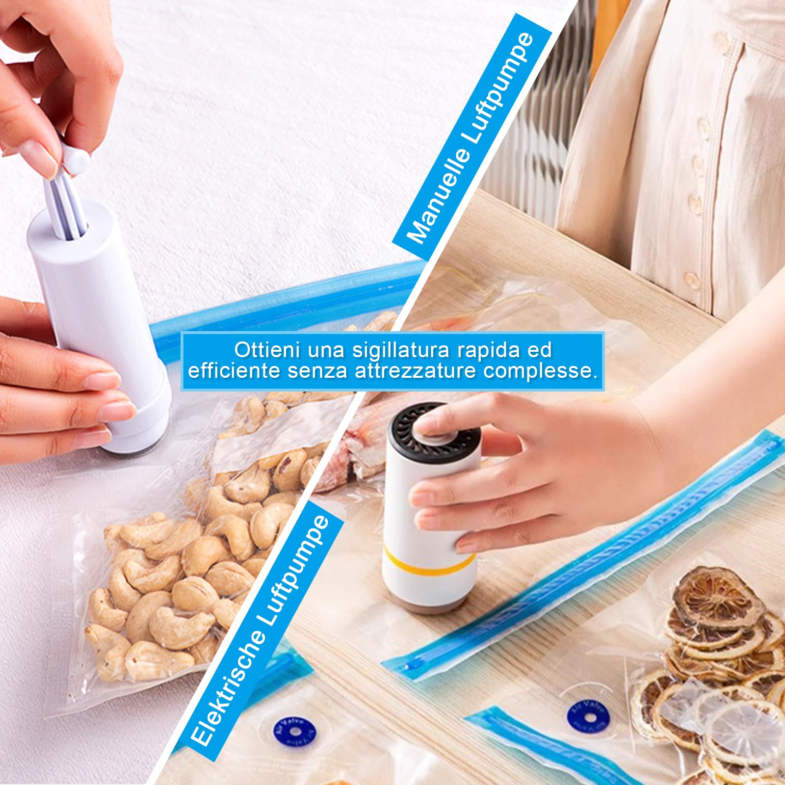 20-pezzi Sacchetti Sottovuoto Alimenti: Buste Sottovuoto Alimenti con Valvola Riutilizzabili Senza BPA - per la Conservazione Degli Alimenti - Cucine Domestiche e Picnic(21x22/26x34cm)