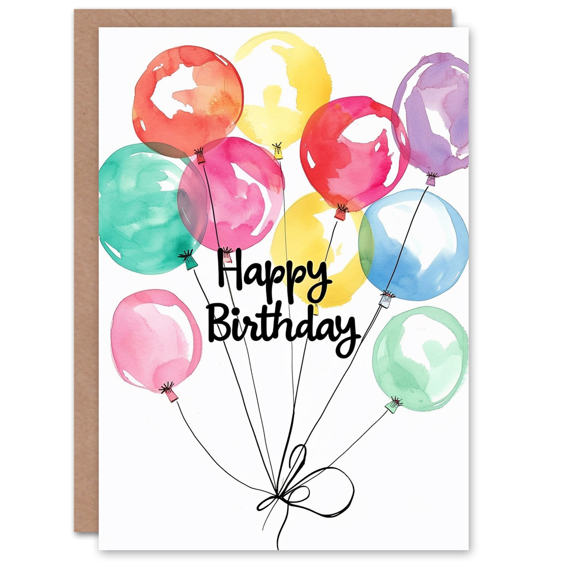 Artery8 Multi Birthday Card Multicolour Watercolour Balloons Simple Fun For Him Her