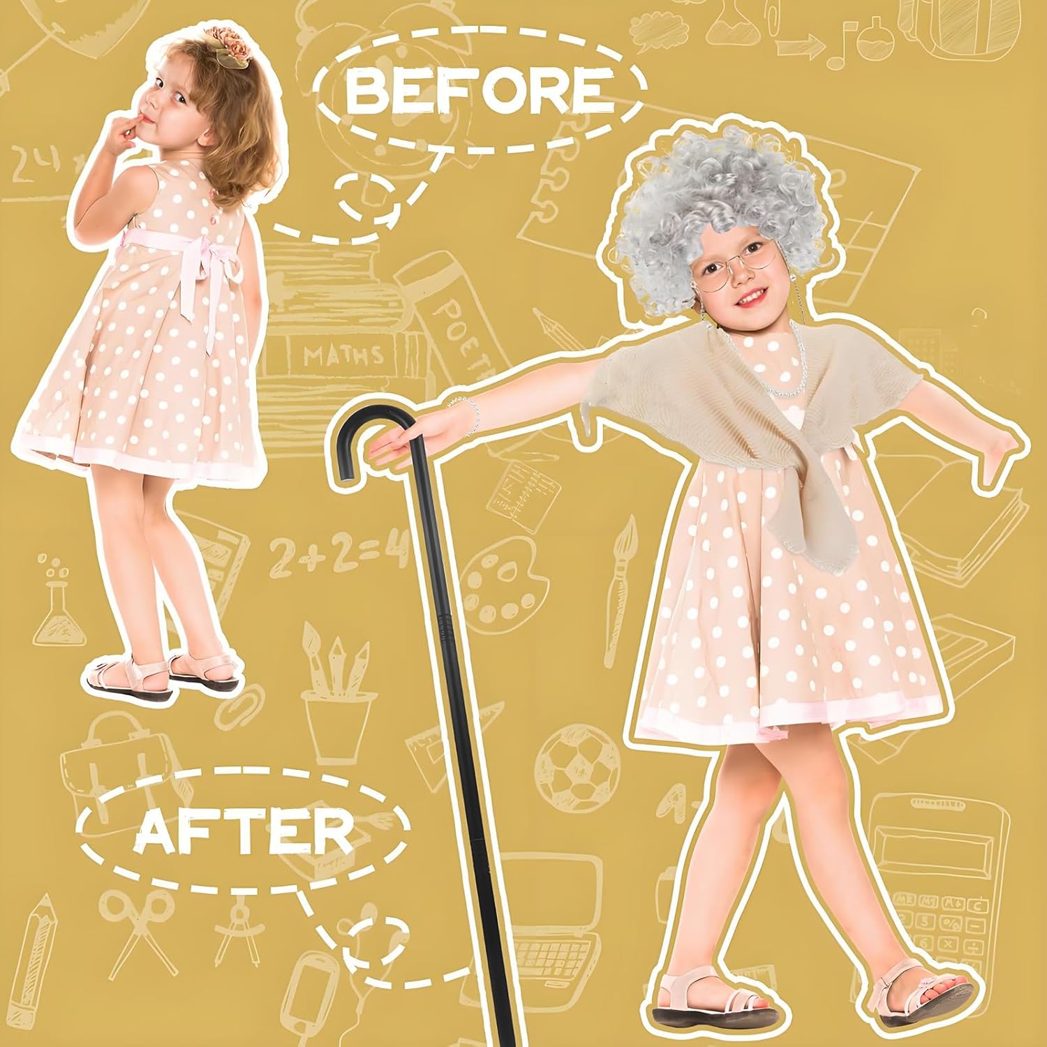 100 Days of School Costume, 9 Pcs Old Lady Costume for School 100th Day Grandma Dress Up Outfit for Students - Image 7