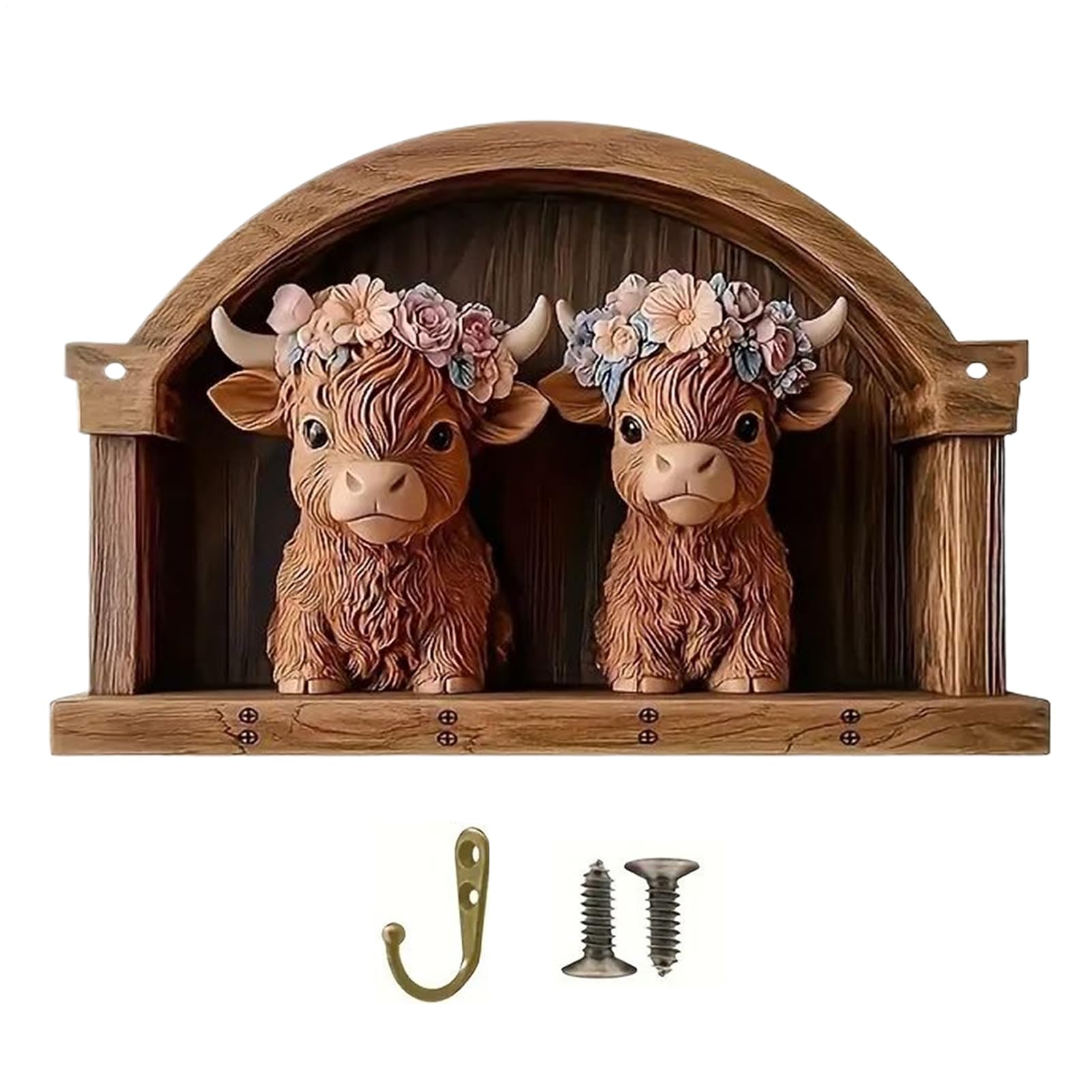 Soporte para llaves de pared con estante de madera y 4 ganchos para almacenamiento doméstico