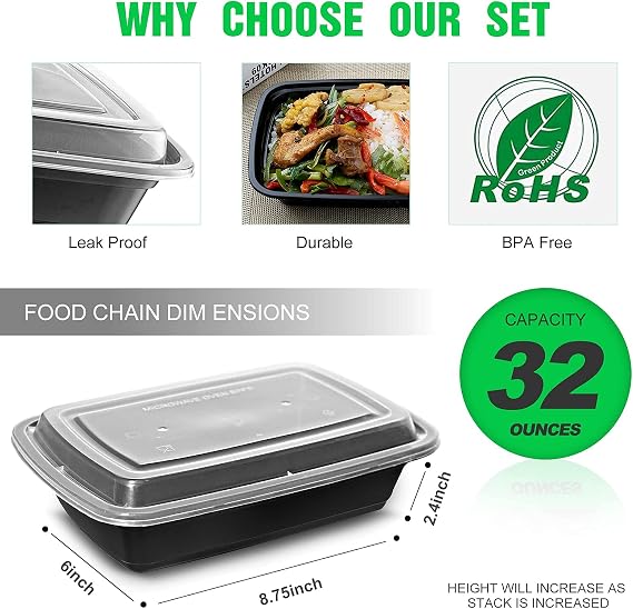 WGCC Meal Prep Containers 50Pack 32oz and Deli Containers with Lids 16oz 48 Sets, Leakproof, BPA Free/Microwave/Freezer/Dishwasher Safe