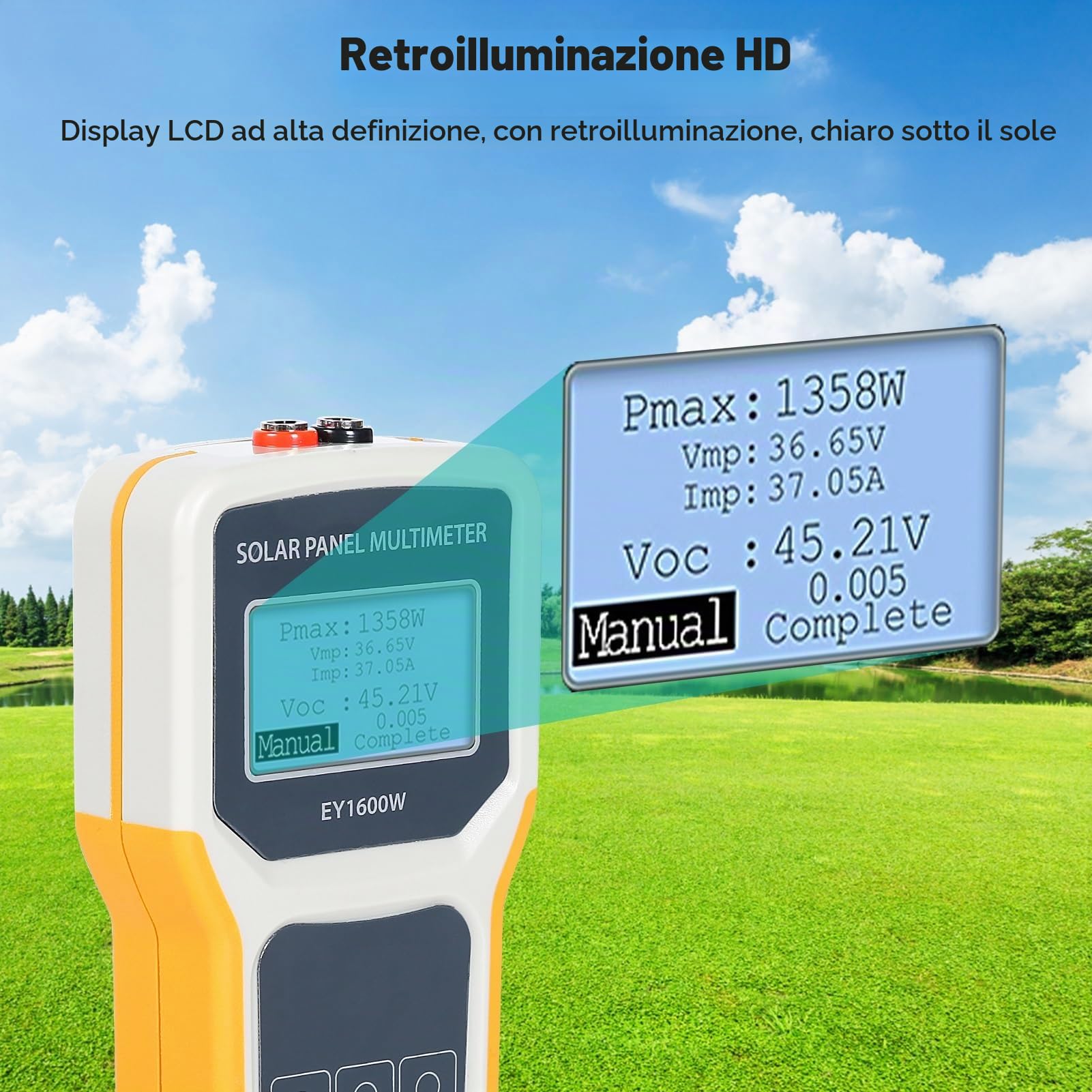 BuyWeek 1600 W Pannello solare MPPT Tester, multimetro digitale a pannello fotovoltaico con display LCD da sfondo, non richiede alimentazione Tester di tensione di circuito per pannello solare PV