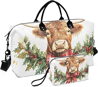 CEBUGI Highland Cow Quilted Duffle Bag for Women Large Carry On Travel Weekend Bag Hospital Bags for Labor and Delivery