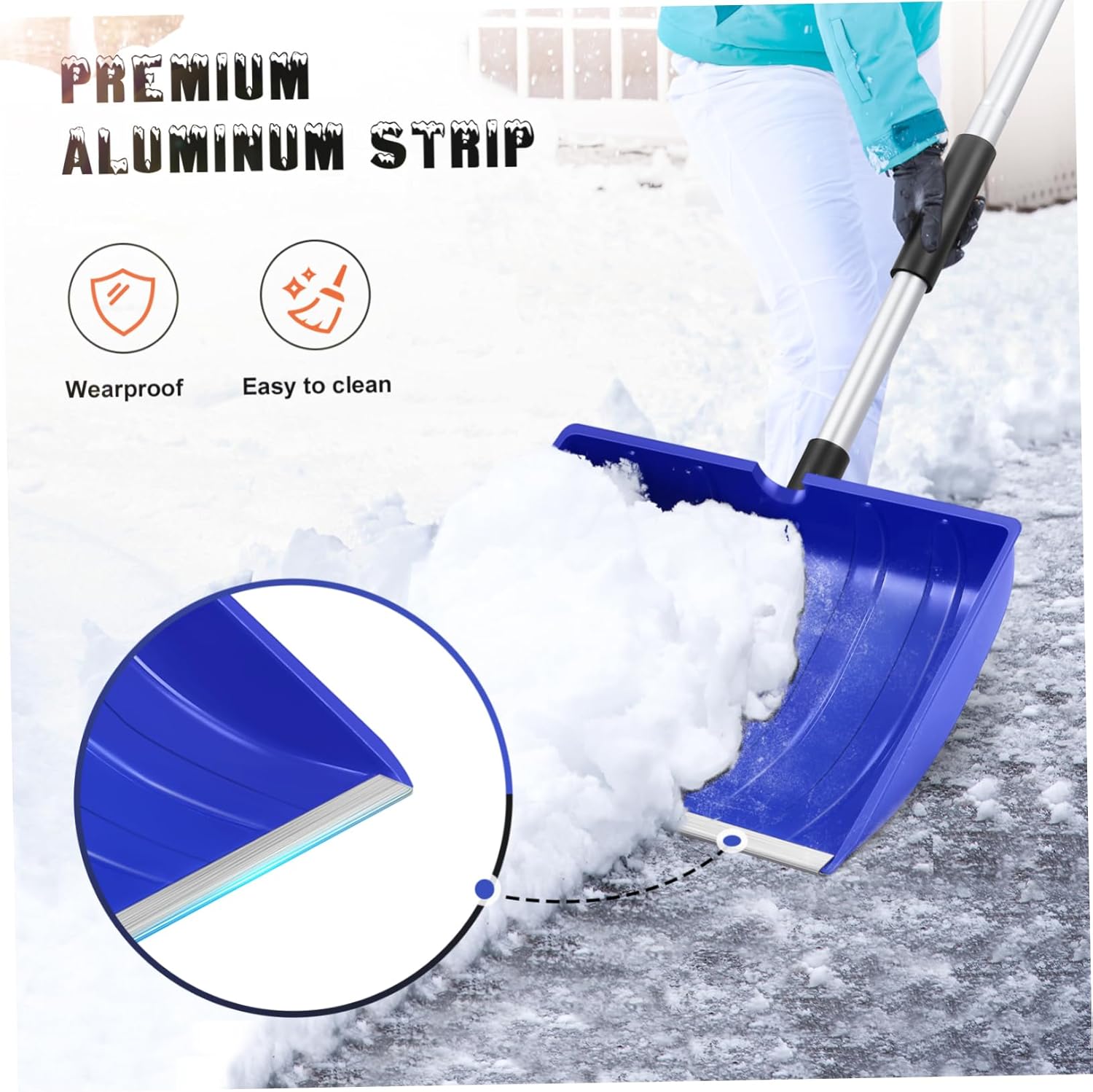 Yardwe Large Snow Shovel Adjustable Aluminum Handle Heavy-Duty Snow Remover Tool for Driveway and Outdoor Activities and Ice Scraping Blue