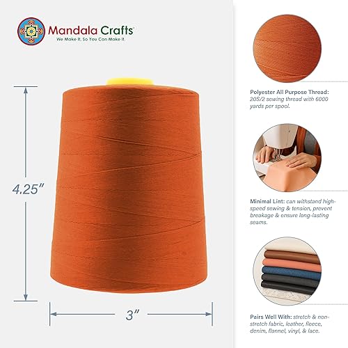 Vista 416 de Mandala Crafts - Hilo de coser multiusos de poliéster para máquina de coser de sarga, sobrehilado, acolchado Beige