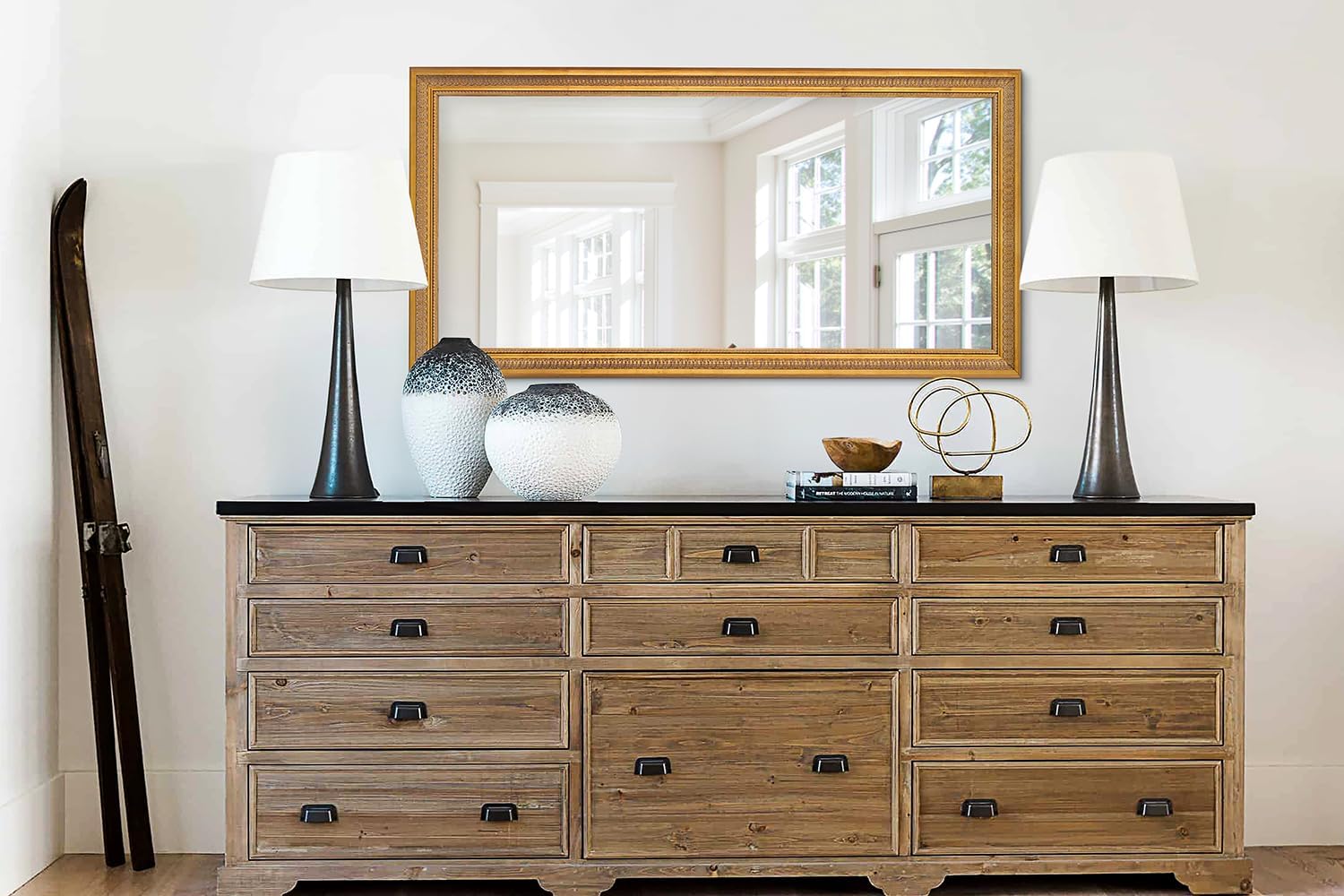 Chende Large Wall Mirror 60''x30'', Antique Gold Mirrors for Wall Decor Dining Room, Elegant Decorative for Living Room, Entryway, Firepalce, Bathroom