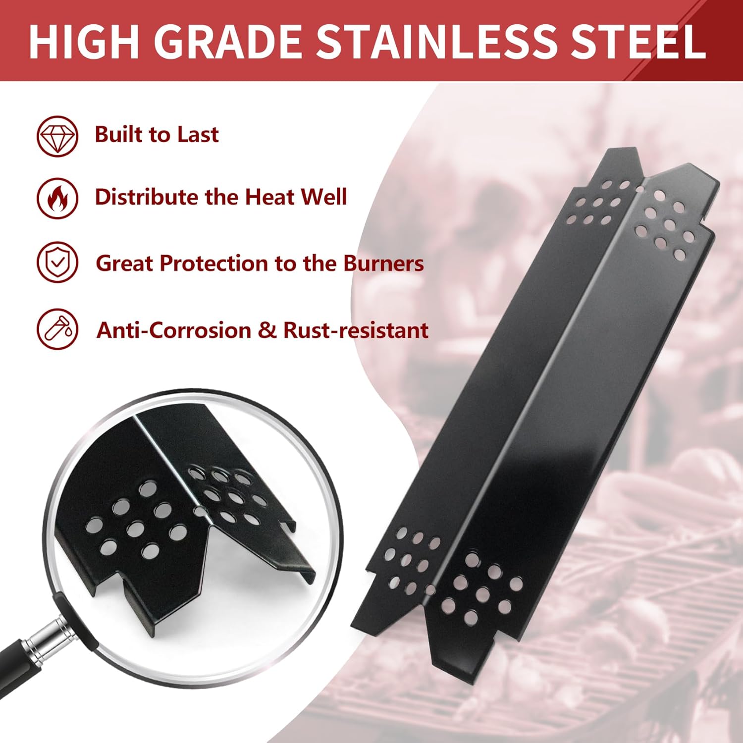 Grill Replacement Parts for Nexgrill 5 Burner 720-0888N, 720-0888, 720-0864, 720-0830H, Grill Heat Plate Shields, Burner Tubes and Ignition Electrodes for Members Mark 720-0882D