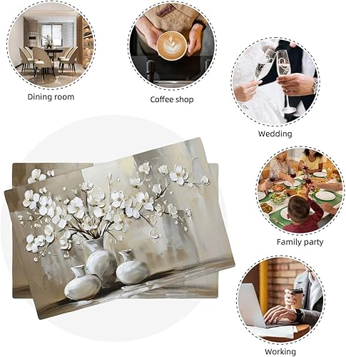 Miniatura 8 de Juego de 6 manteles individuales de flores rústicas, lavables, para decoración de fiestas, cocina, comedor, 12 x 18 pulgadas