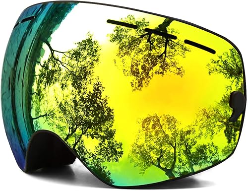 Juli - Gafas de esquí para niños, lentes esféricas intercambiables de doble capa, gafas de nieve OTG antivaho para snowboard y patinaje de 4 a 16