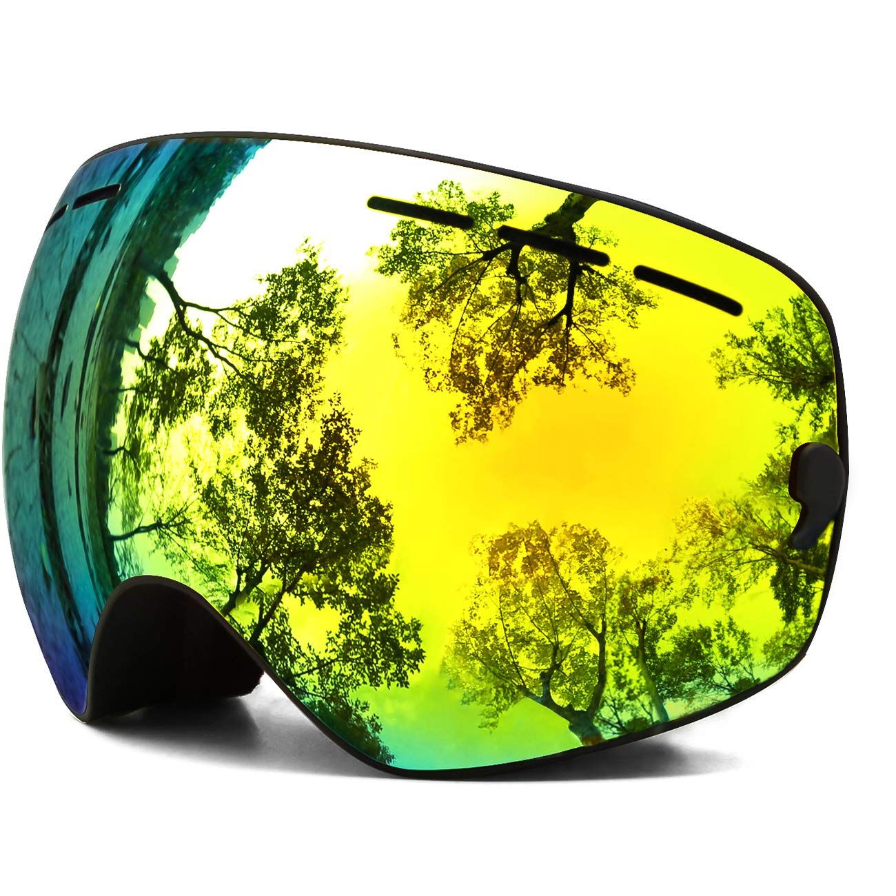 JULI Kids Ski Goggles,Interchangeable Double Layer Spherical Lens,OTG Anti-Fog Snowboard Skate Snow Goggles Age 4-16 4300?Gold?