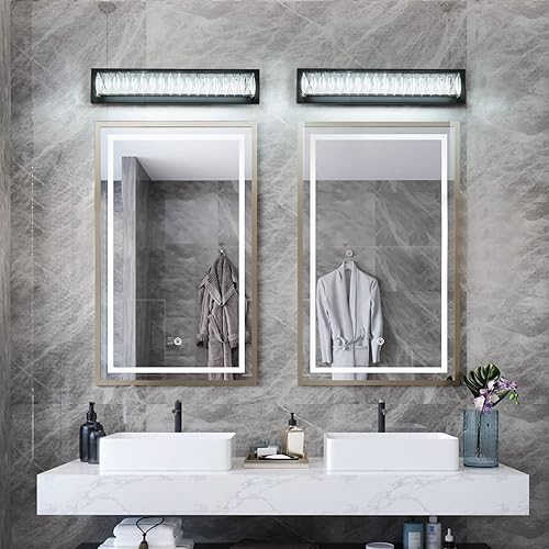 Miniatura 8 de PULLCU Lámpara de baño de 23 pulgadas, moderna lámpara de tocador de cristal LED negra para baño, luces de espejo de tocador, blanco frío, 6000 K