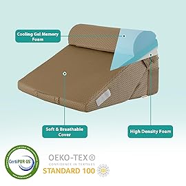 Bedluxe 3Pcs Orthopedic Bed Wedge Pillow Set, Foam Wedge Pillow Post Surgery for Back, Leg and Knee Support, Adjustable 9&12 Inch Folding Triangle Pillow for Sleeping, Acid Reflux, Snoring, Brown