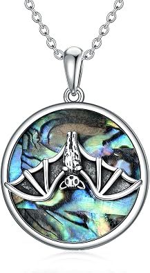 WINNICACA Abalone Shell Necklace Sterling Silver Abalone Shell Jewelry for Women Bat/Cat/Snail/Ghost Pendant Necklace Hallowen