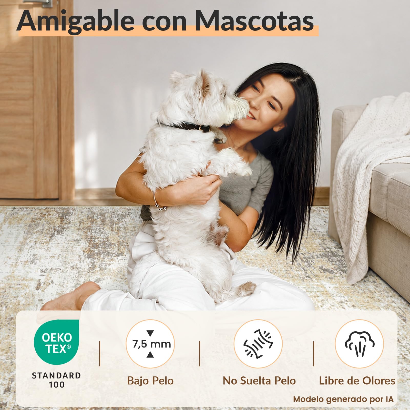 INOVADAY Alfombras Lavable en Máquina 90x150 cm Abstracto Moderno Antideslizante Apta para aspiradora Bajo Pelo Alfombra Estampado Tapete para Salón de Estar, Dormitorio Marrón/Gris