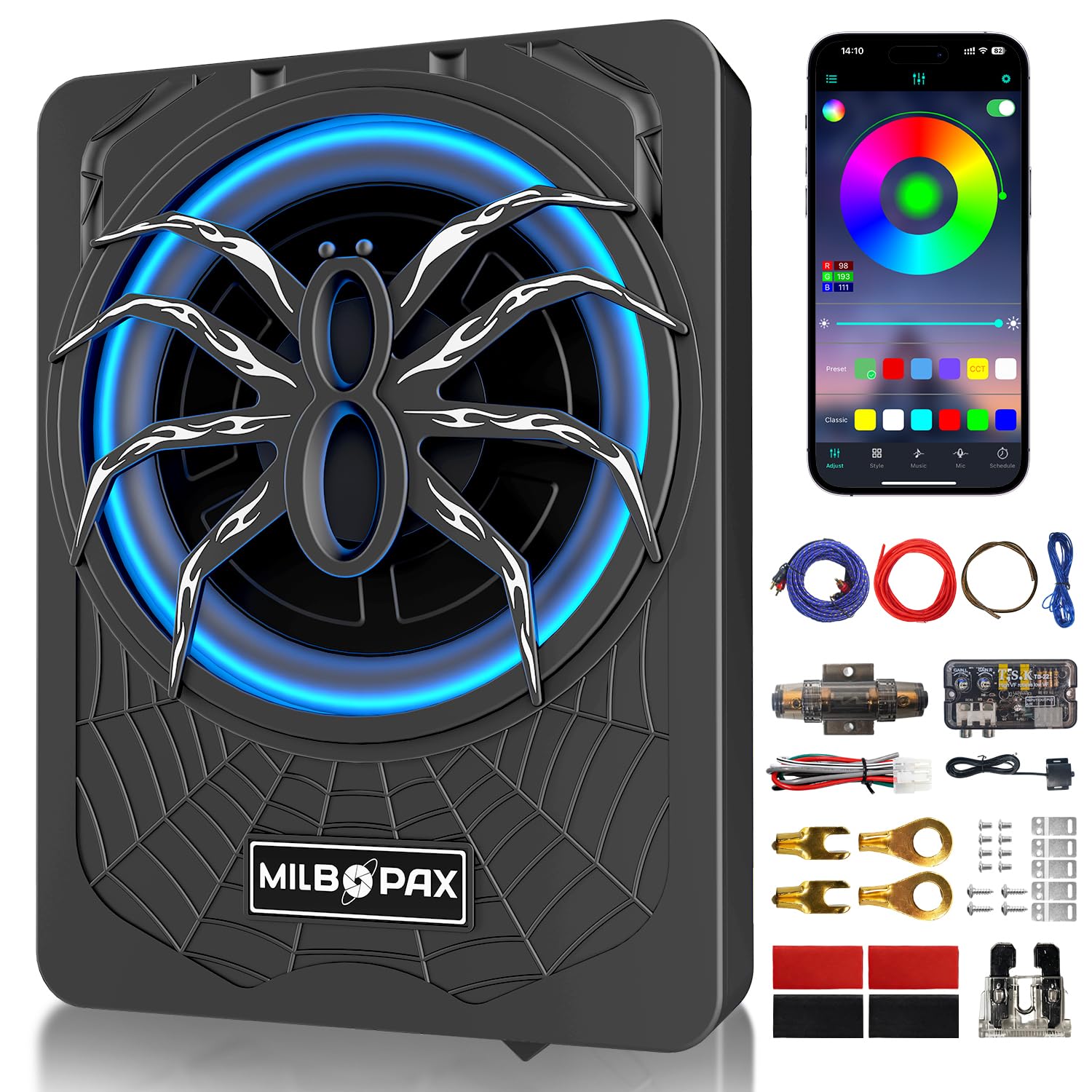 Photo 1 of 1200W 10 Inch Subwoofer, Upgraded Under Seat Powered Subwoofer and amp package with App-Controlled RGB Light Effects, Ultra-Slim Truck & Car Subwoofer, Powerful bass and Enhanced Heat Dissipation