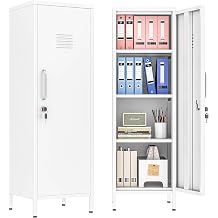 GAIOUS Metal Locker Storage Cabinet, Steel Locker with Magnetic Door and Three Adjustable Shelves, Metal Storage Locker for Office, Home, Gym, School and EmployeeWhite