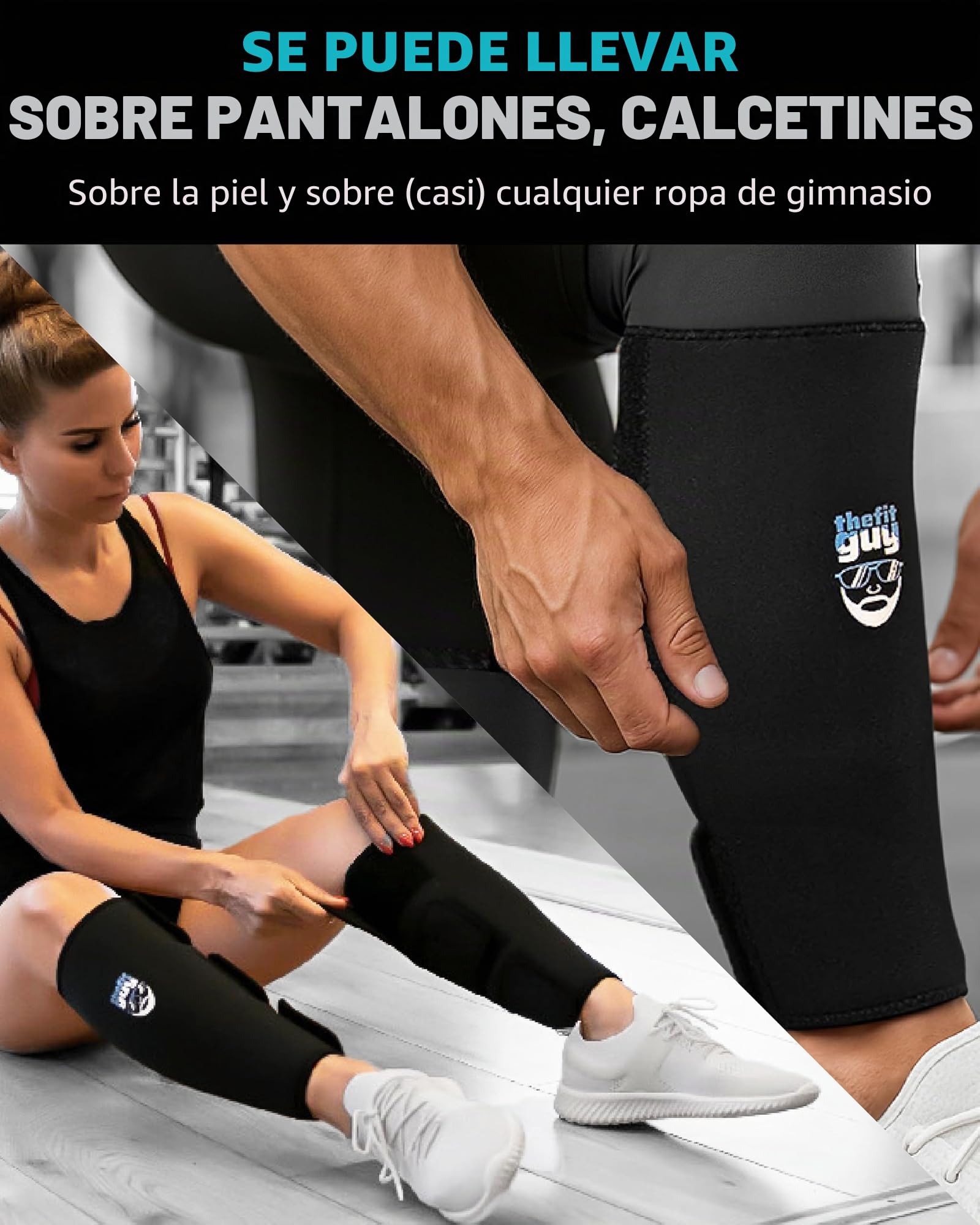 THEFITGUY Espinilleras para Levantamiento de Pesas, EasyWear – no Hay Necesidad de quitarse los Zapatos, Llevar sobre la Piel, Calcetines, Pantalones de Entrenamiento y Medias, máxima protección de