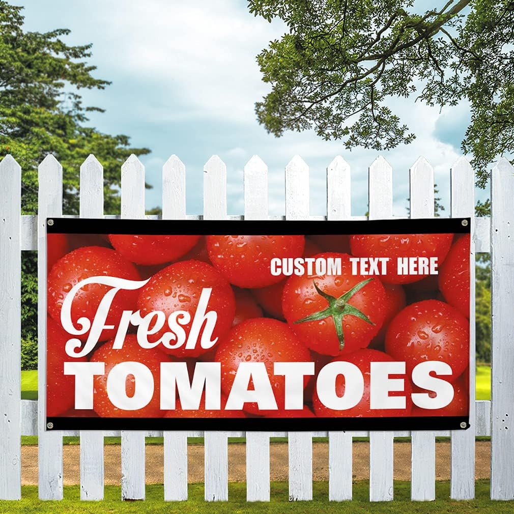 Custom Vinyl Banner Multiple Sizes Fresh Tomatoes Restaurant Cafe Bar Bistros & Caf S Outdoor Weatherproof Industrial Yard Signs 4 Grommets Personalized Text Here 16x40Inches