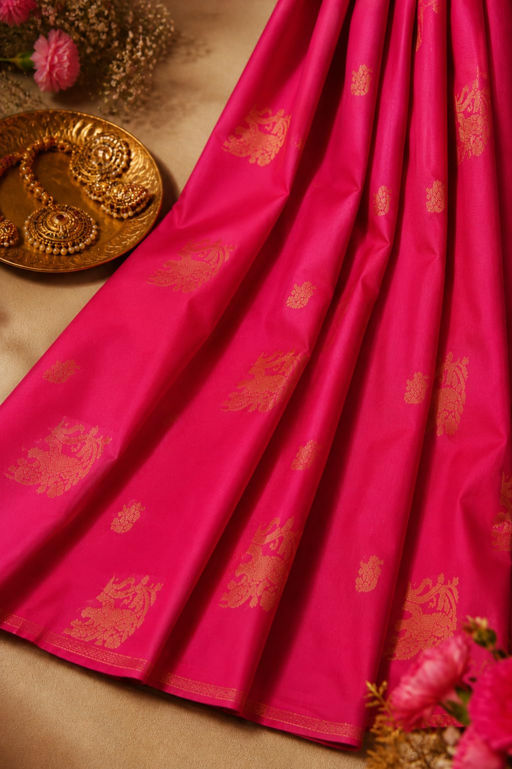 Borderless Kanchipuram Soft Silk Saree Dual Grape Violet n Rani Pink Intricate Pallu