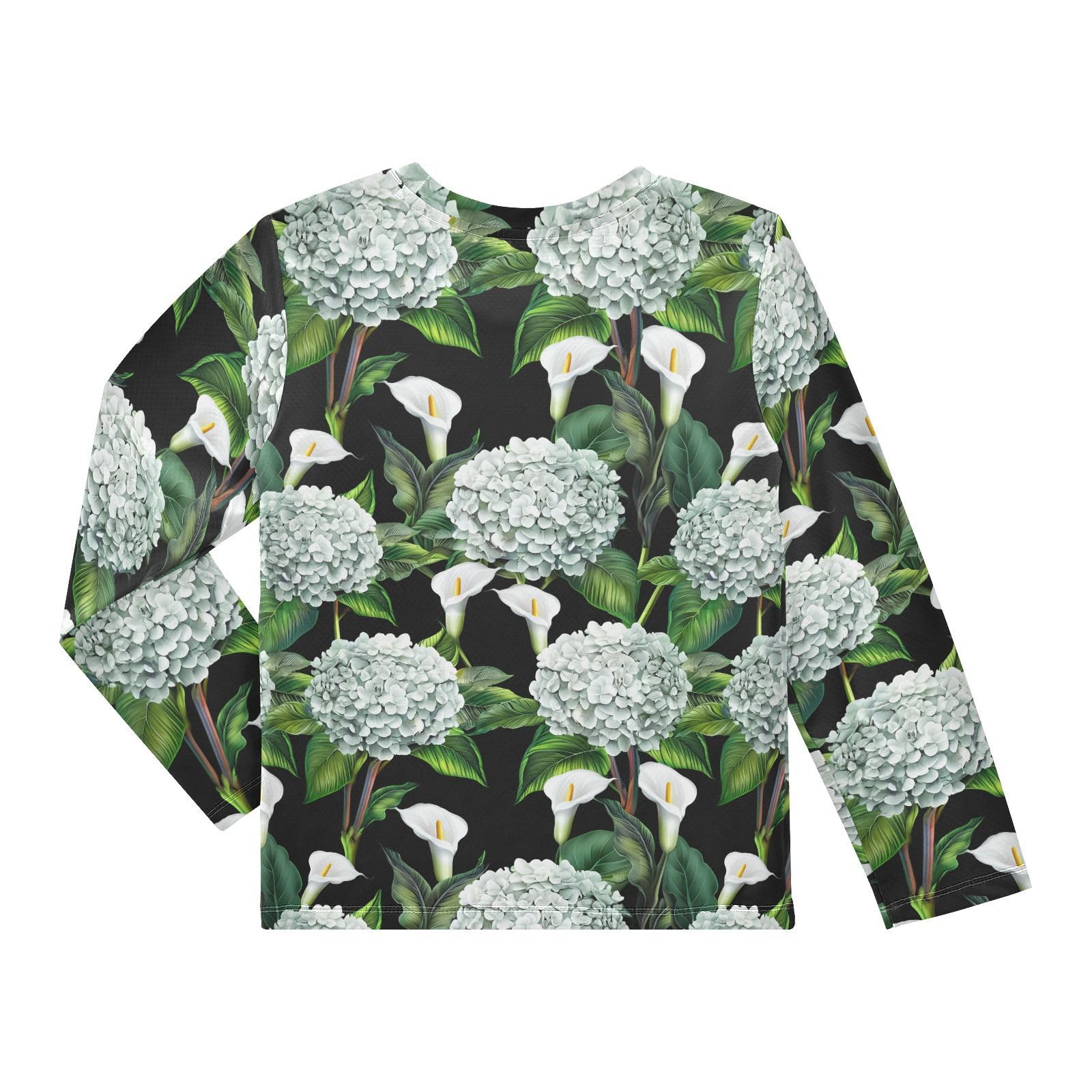 Calla Hydrangea Black Boy's Rash Guard Swim Shirt Long Sleeve Sun Shirt for Kids Toddlers UPF50+ 3T
