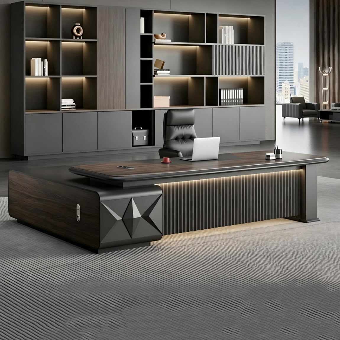 DUWEIKE L-Shaped Computer Desk, Large Office Executive Desk with Storage Cabinet, Modern Aesthetic Wood Writing Table Workstation for Work Study,2.4m