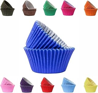 Moldes vibrantes y coloridos para hornear cupcakes, de papel a prueba de grasa, 50 mm, 50 unidades, color azul
