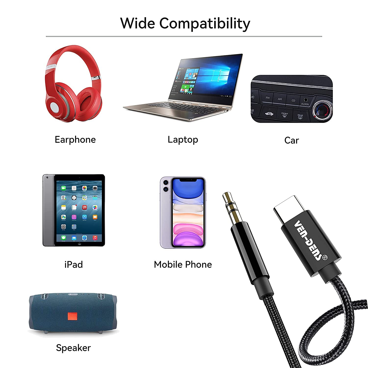 Cavo Da USB-C A Jack 3.5mm AUX – 2 Pezzi (0.9m + 1.8m), Intrecciato, Stereo, Per IPhone 15/16, Samsung Galaxy S24, Pixel, Auto