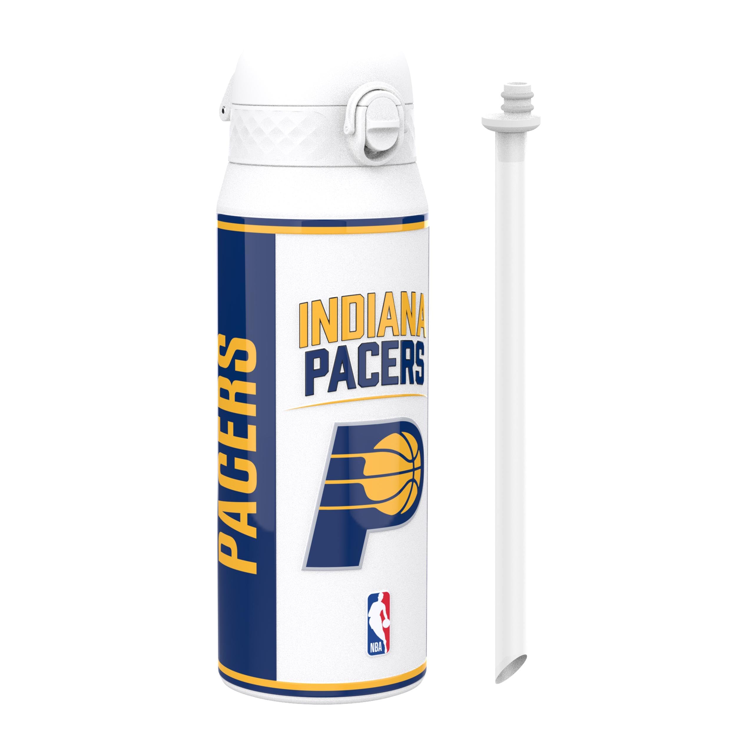Ion8 NBA Indiana Pacers Sports Thermal Water Bottle with Removable Straw, 750ml/24oz, Leak-proof Insulated Drinking Bottle, Easy to Open, Secure Lock, Dishwasher Safe, Flip Cover, Metal Bottle