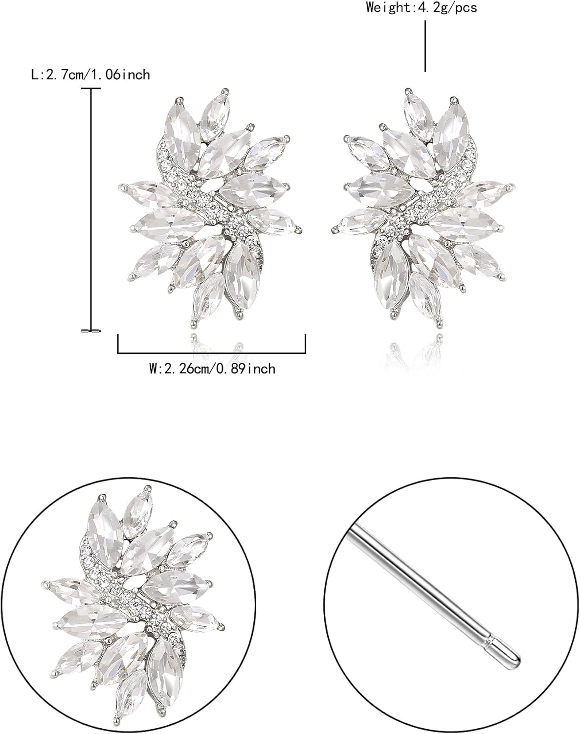 Flyonce Glitter Rhinestone Stud Earrings for Women, Glitter Marquise Crystal Wedding Party Vintage Statement Pierced Studs Earring for Brides Bridal Cocktail Prom Jewelry Gold-Tone - Image 7