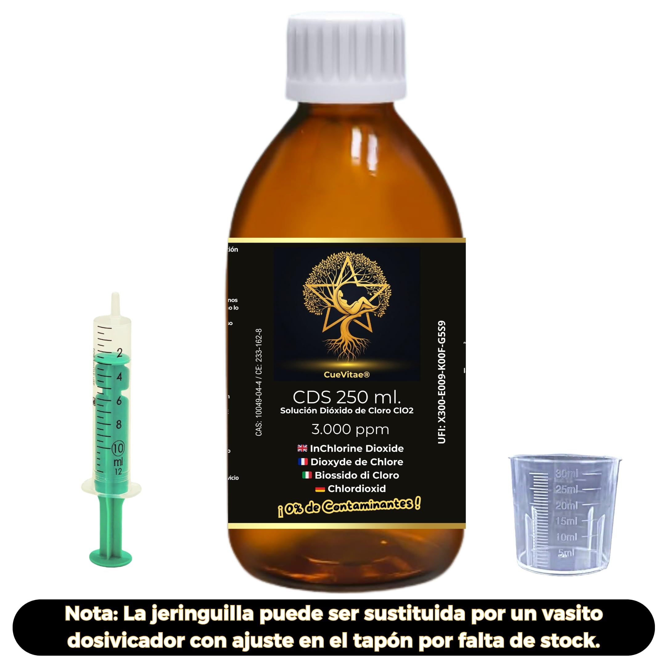 2 x CDS250 ml przy 3000 PPM (500 ml) | Najnowsza produkcja | Produkt już aktywowany, gotowy do dozowania | Licznik | Opakowanie ze szkła bursztynowego UVA