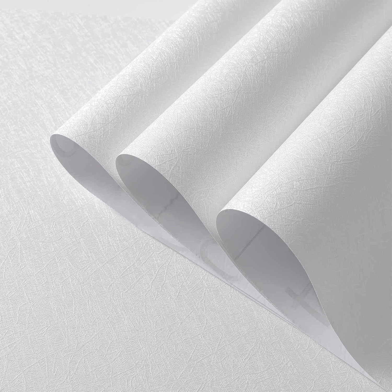 White Wallpaper Peel and Stick Wallpaper 11.8" X 78.7" Self Adhesive Embossed White Removable Kitchen Wallpaper Vinyl Film White Textured Cabinet Furniture Countertop Shelf Paper 11.8in X 78.7in White