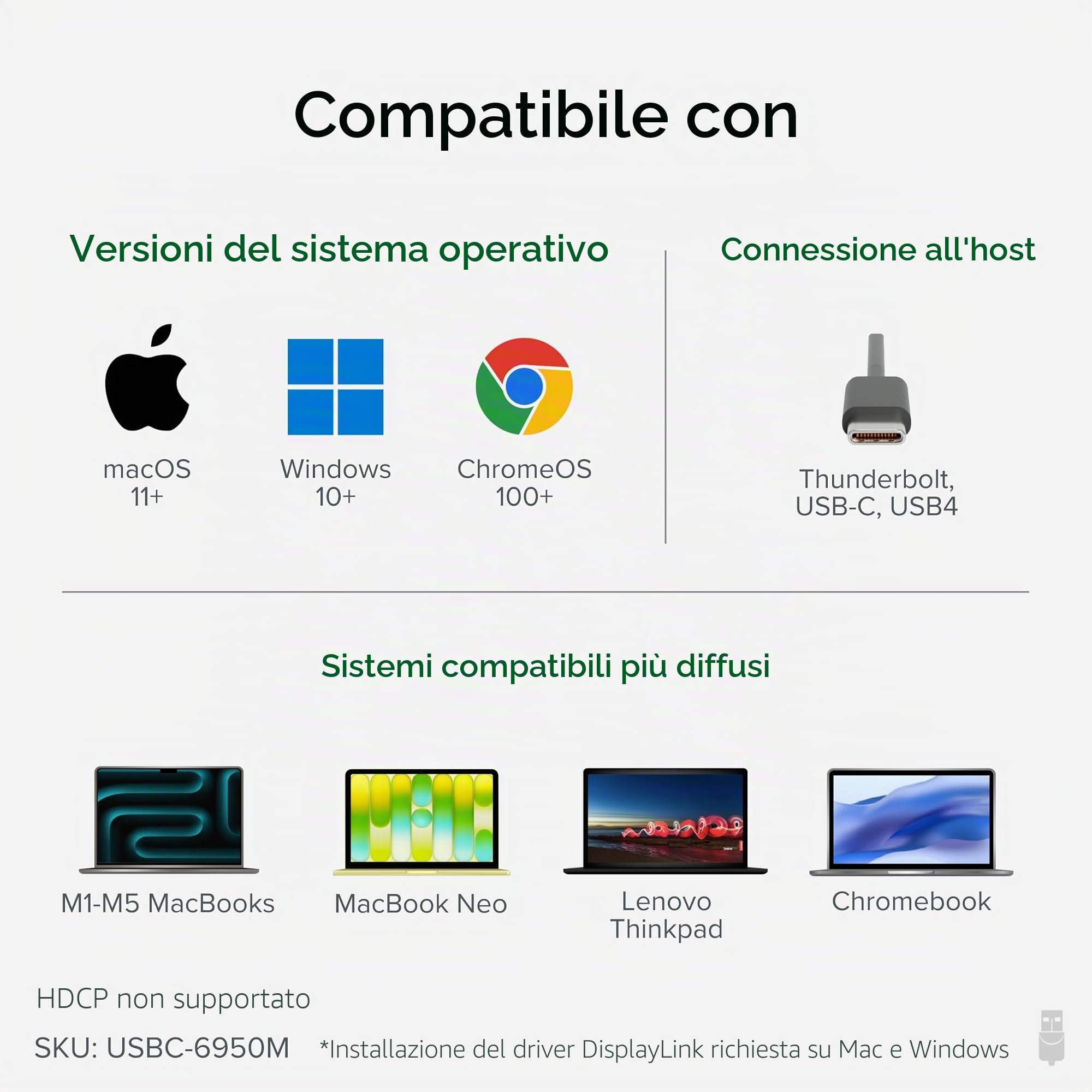 Plugable Technologies USBC-6950M adattatore grafico USB 3840 x 2160 Pixel Argento (Plugable USB-C Dual 4K HDMI Adapter)