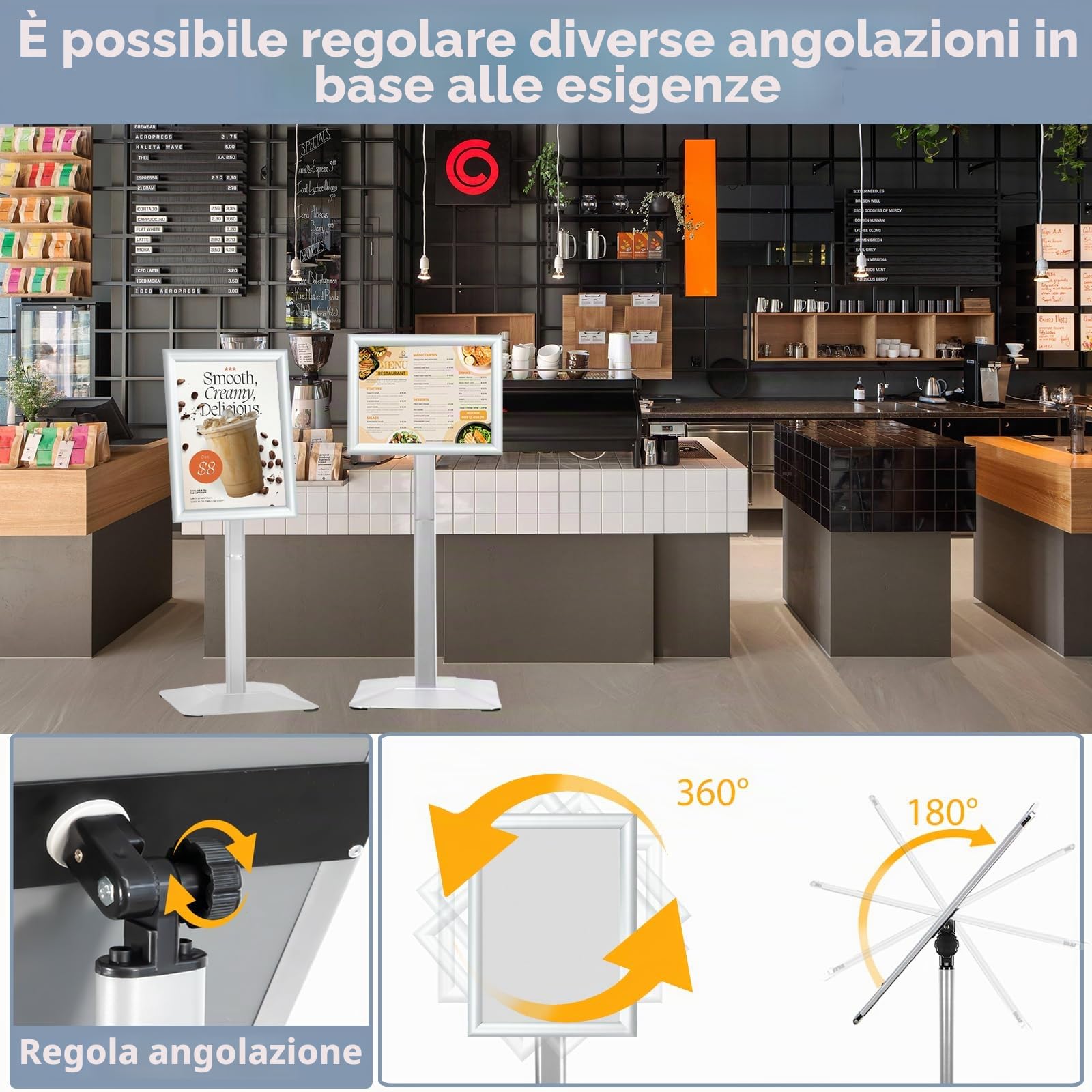 Espositore A4 Supporto per supporto per segnaletica per impieghi gravosi Cartello da pavimento, espositore per poster Cartelli in alluminio con e piedistallo per impieghi gravosi, argento