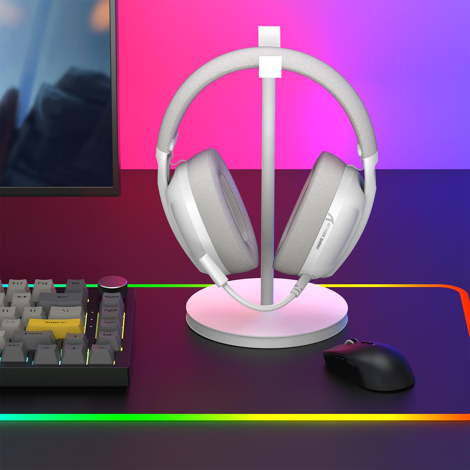 Cuffie da gioco leggere over-ear,connessione cablata/Bluetooth/wireless 2.4G,audio surround stereo a 5.1 canali,microfono plug-in,batteria ricaricabile,adatte per PC/Mac/laptop/PS5/telefono-Bianco