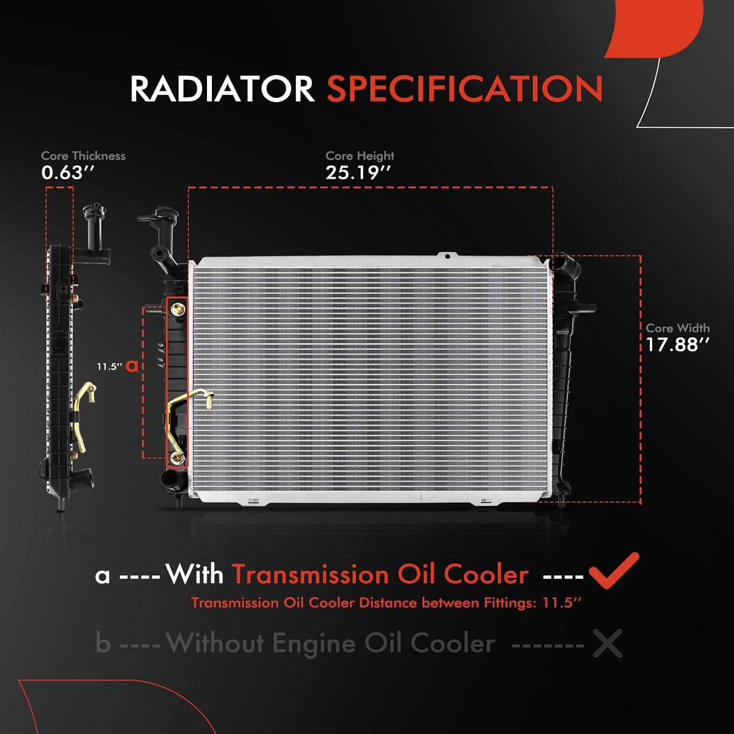 A-Premium Engine Coolant Radiator Assembly with Transmission Oil Cooler Compatible with Hyundai Tucson 2005 2006 2007 2008 2009 V6 2.7L, Automatic Transmission, Replace# 253102E850
