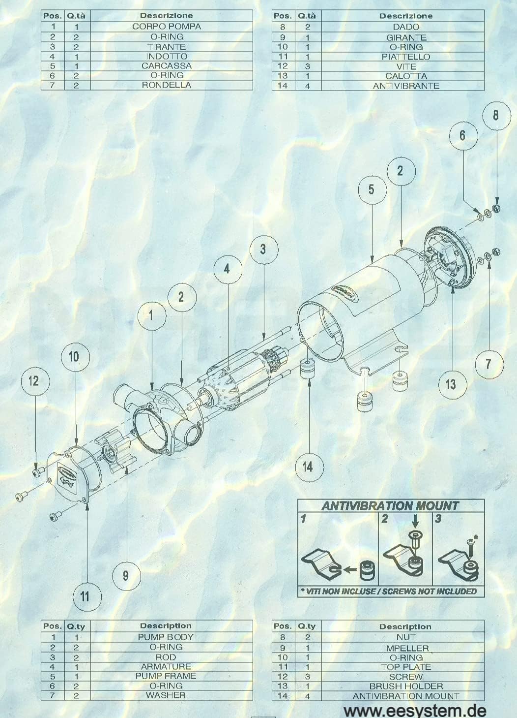MARCO UP1-B Pump for Ballast Tank with Nitrile Rubber Impeller 24 V 45 l/min 16200313 Transfer Pump Boat Pump for Keel Space and Grey Water Emptying
