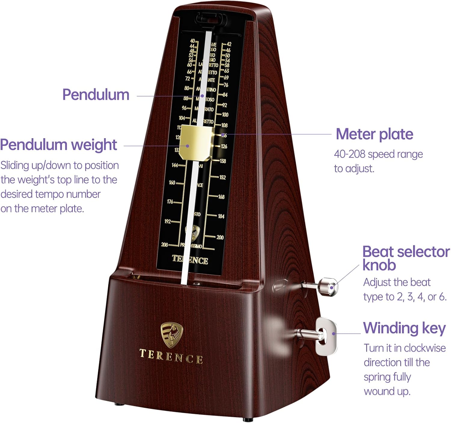 Mechanical Metronome for Piano Guitar Violin Bass Drum and Other Musical Instruments Loud Sound and High Precision Track Beat and Tempo, Portable Metronome Gift Teaching for Beginners (Wood Grain)