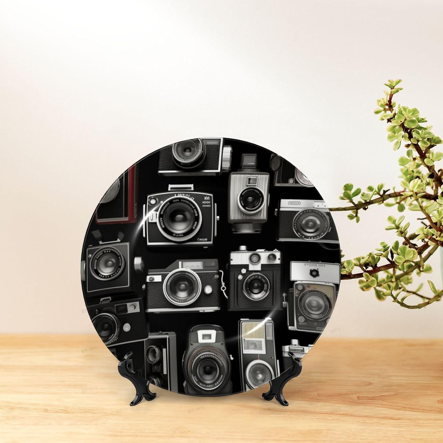 Bone China Decorative Plate with Display Retro Cool Camera Collection Ceramic Plates Crafts Art Decor Dessert Plate Ceramic Ornament Porcelain Plates for Living Room Kitchen Table Home Decor